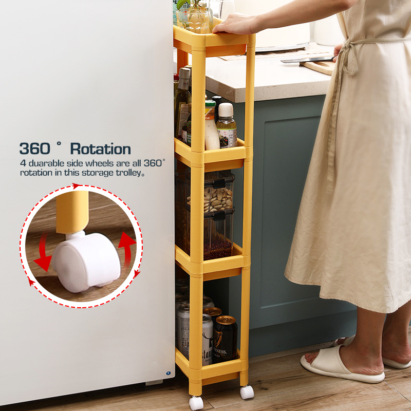 2/3/4 Tier Storage Shelf Plastic Subdries Rack Interspace Storage Racks Refrigerator Space Rack with Roller for Kitchen Bathroom