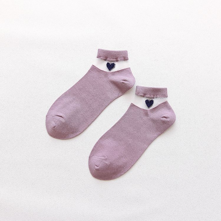 Chaussettes style coréen armkin pour femmes, motif cœur, chaussettes d'été décontractées et mignonnes, en coton respirant