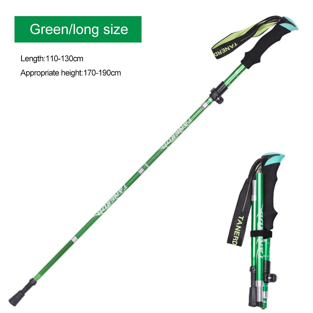Loozykit udendørs foldbare vandrestave stavgang stav vandring antishock justerbar aluminiumslegering alpenstock: 130cm grønne