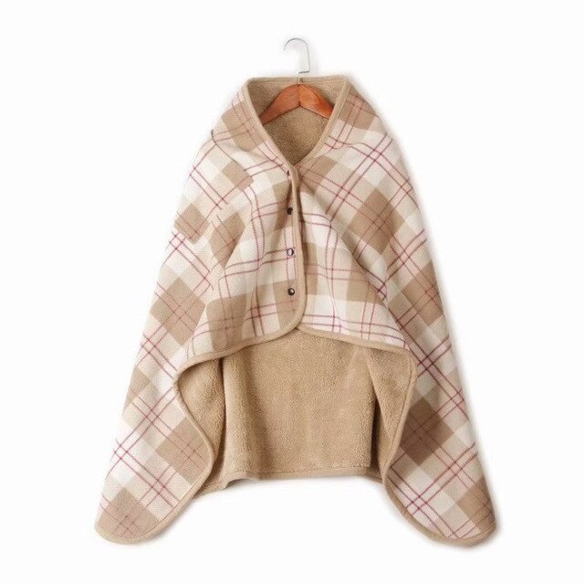Multifunktionelt, bærbart plaid fleece polyester tæppe med knap vinter varm sofa sofa soveværelse rejse kappe tæppe 135*80cm: 3
