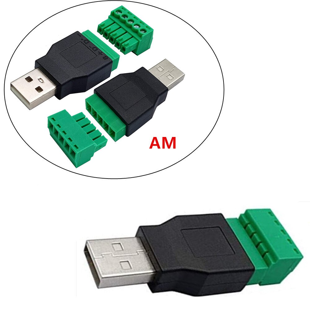 Conector USB 2,0 A de bloque de terminales de tornillo hembra y macho, conector USB 2,0 A terminales de tornillo hembra de 5 pines, Adaptador tipo Plug-in: Negro