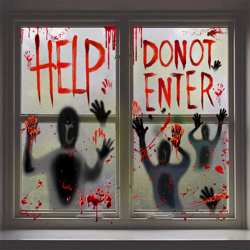 Horrible Halloween Bloody Handprint Stickers Wall Window Door Floor Decal Stickers Halloween Party Decoration Haunted House