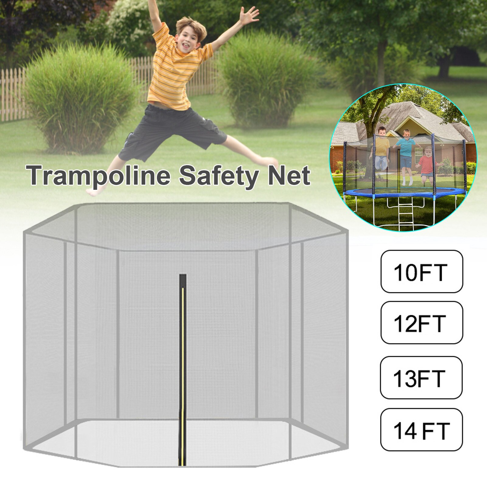 Trampoline Safety Net 6-12 Poles PE Trampoline Protection Net Replacement Net Elastic Bounce Mat Nylon Fence For Trampoline