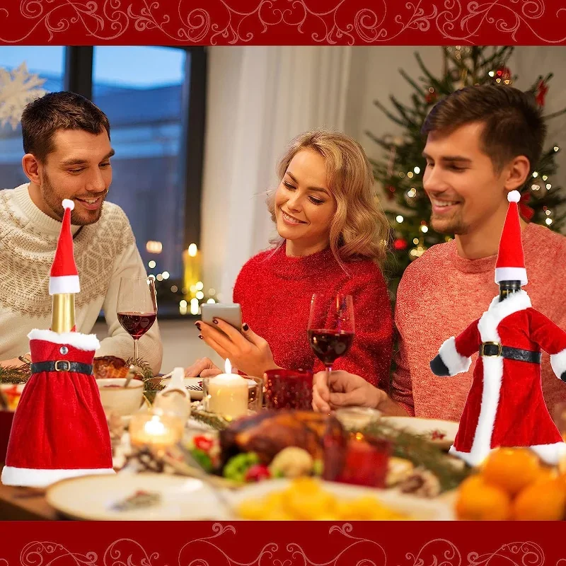 Nueva botella de vino navideña creativa, vestido de terciopelo a la , fundas para botellas de vino, manga, muñeco de nieve de Papá Noel, decoración de mesa de cena de Año de Navidad