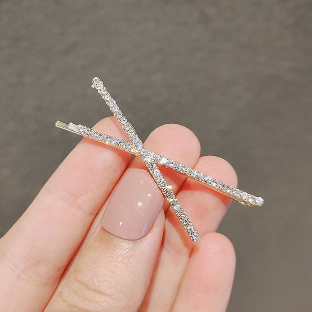 Horquillas cruzadas de cristal con diamantes de imitación para niña, pinzas para el pelo, pasadores, Clip lateral Simple, accesorios para el cabello, 1 ud.: Oro