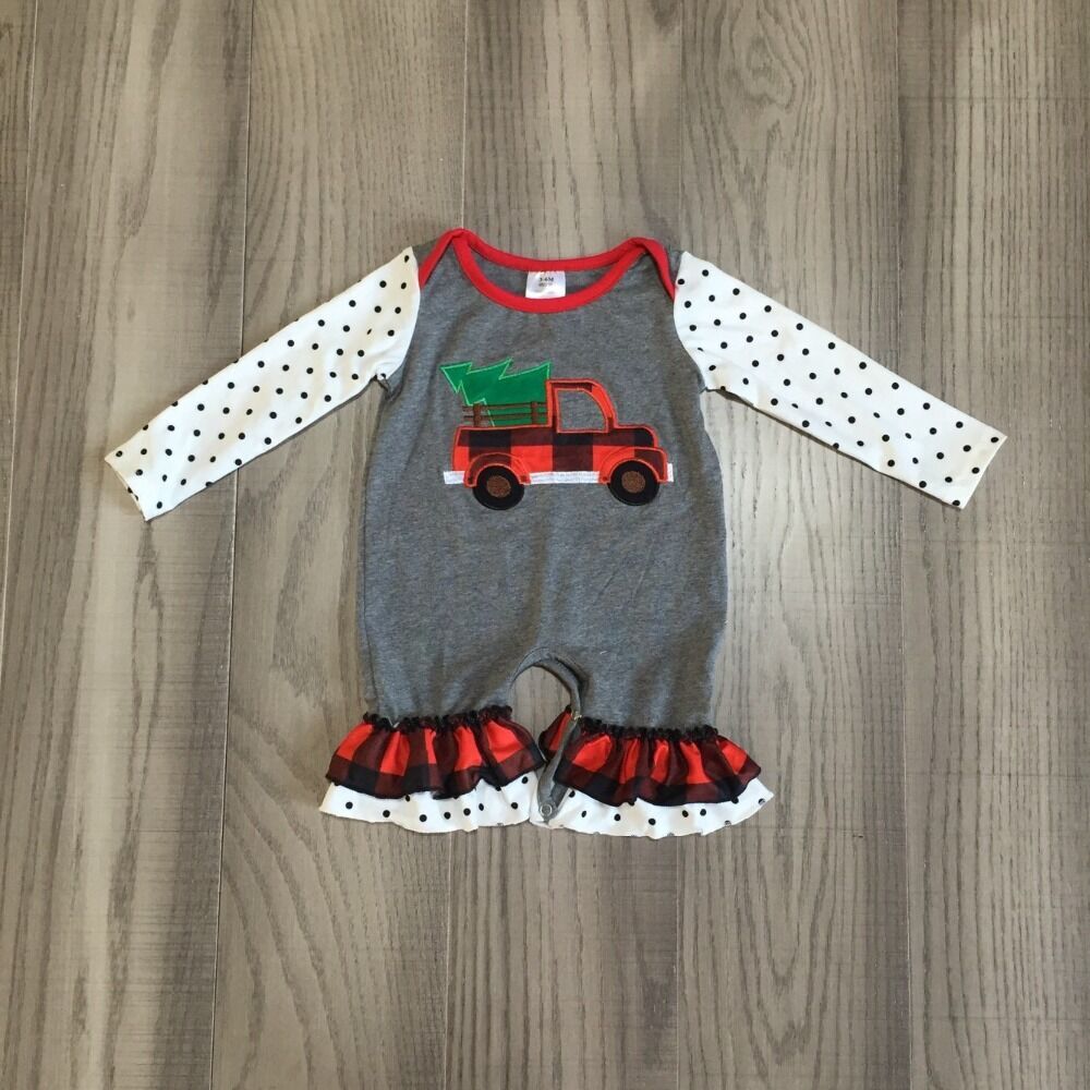 Girlymax baby christmas romper baby lastebil romper lastebil tre smålåve romper baby pike grå romper