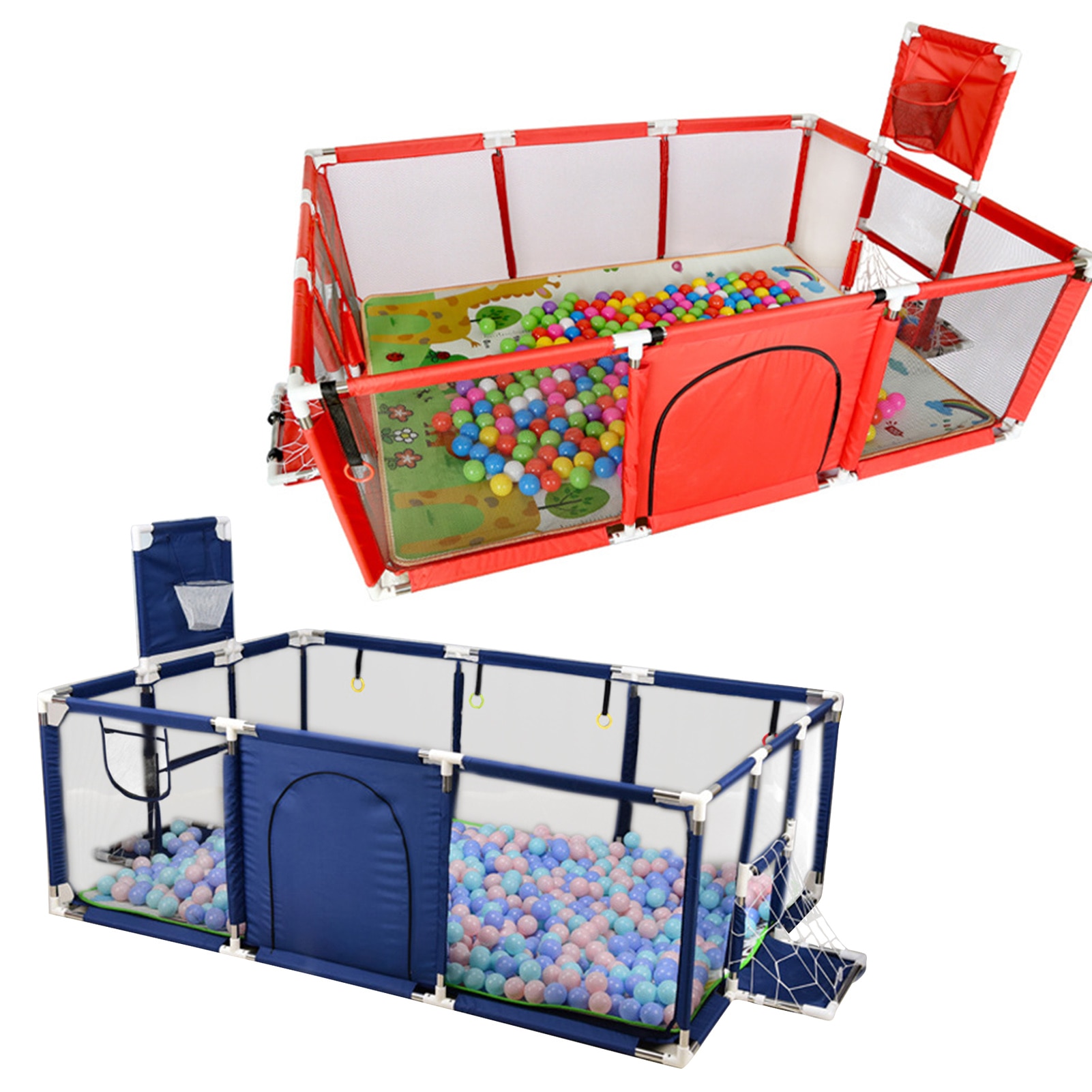 Giant Baby Spel Hek Met Schieten Frame Voetbal Mand Ademend Mesh Muur, Draagbare Baby Hek Activiteit Center