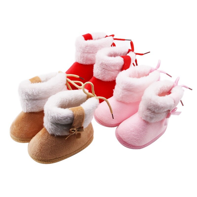 LXA-Winter Baby Boy Girl Cotton Snow Boots With Bow Tie Mid-tube Boots Infant Anti-slip Toddler Shoes