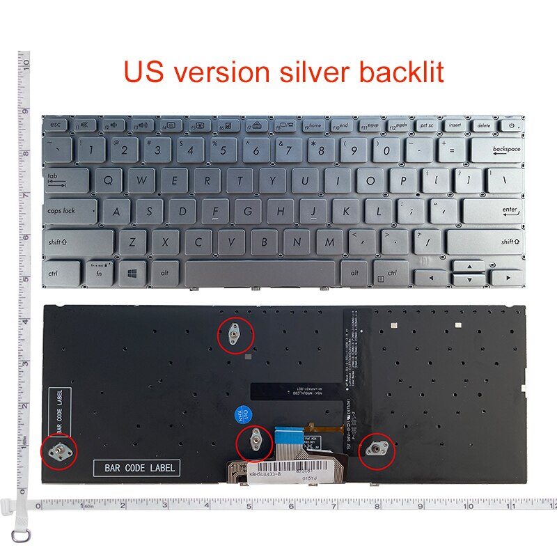 US Backlit Laptop keyboard for ASUS Zenbook 14 UX433 UX433F UX433FA UX433FN UX433FL UX434 U4300F English: Silver Backlit