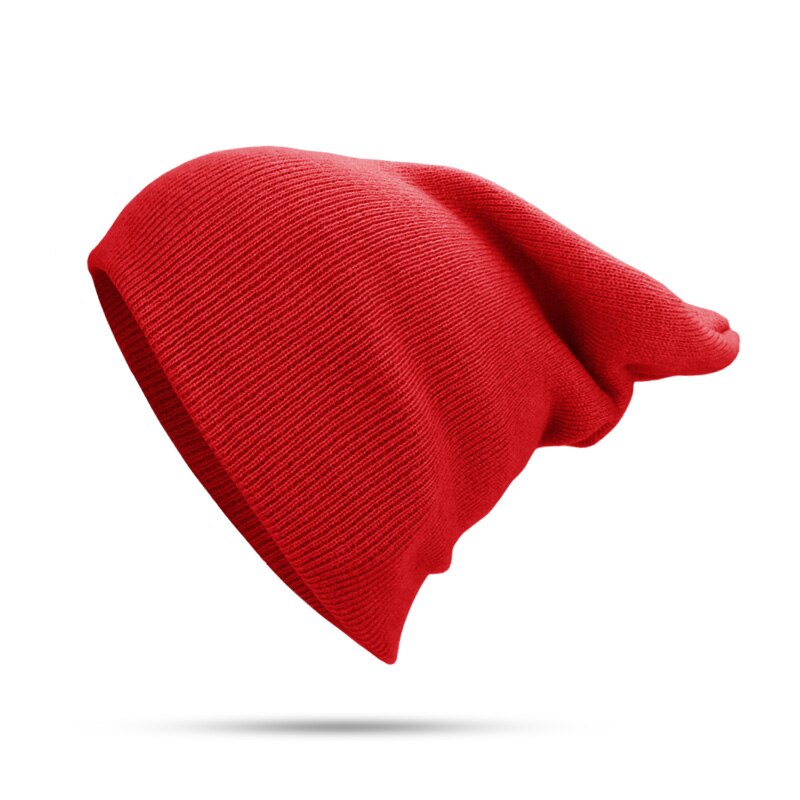 Talvihattu miehille naisten skullies pipot lämmin lippalakki unisex elastisuus neuloa pipo hatut yksivärinen neule tyttö ruusunvihreät hatut: Punainen