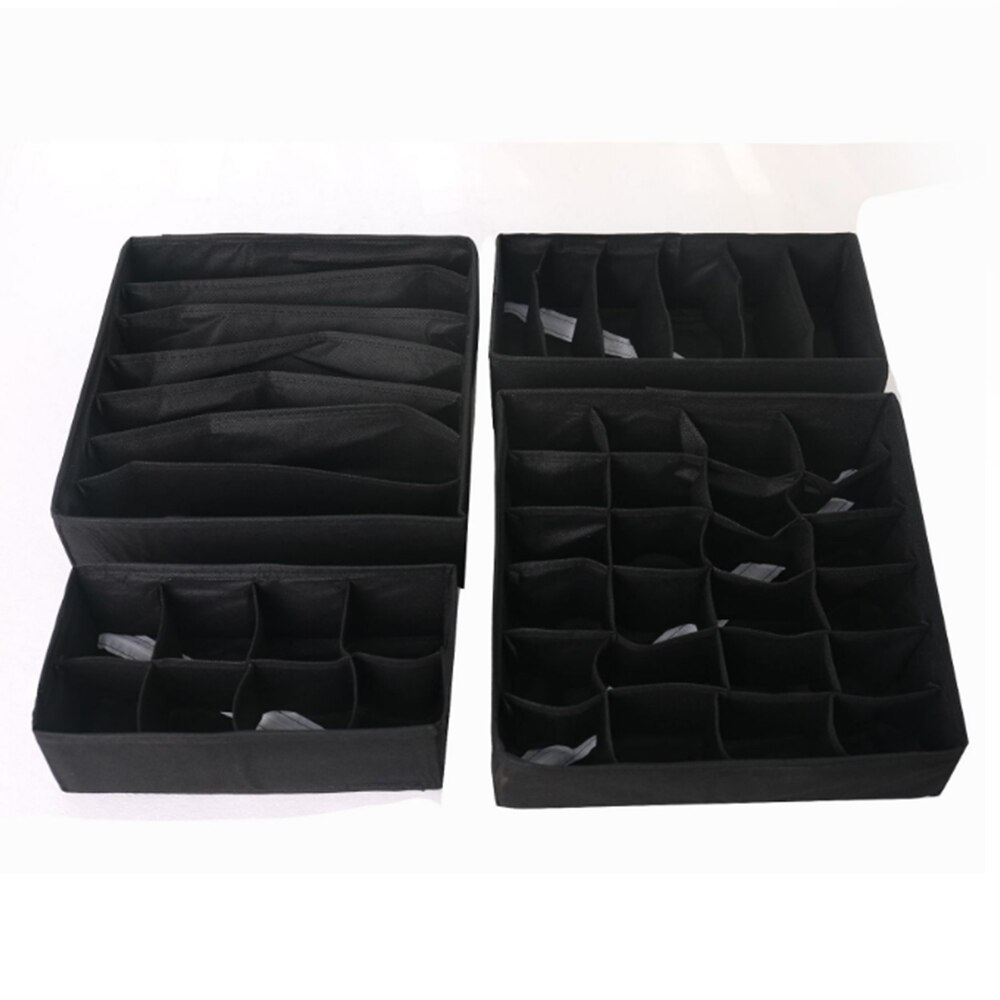 Niet Geweven Bamboe Houtskool Ondergoed Opbergdoos, Opvouwbare Verwijderbare Ondergoed Opbergdozen, Sok Lade Slips Organizer: Black 4-piece set