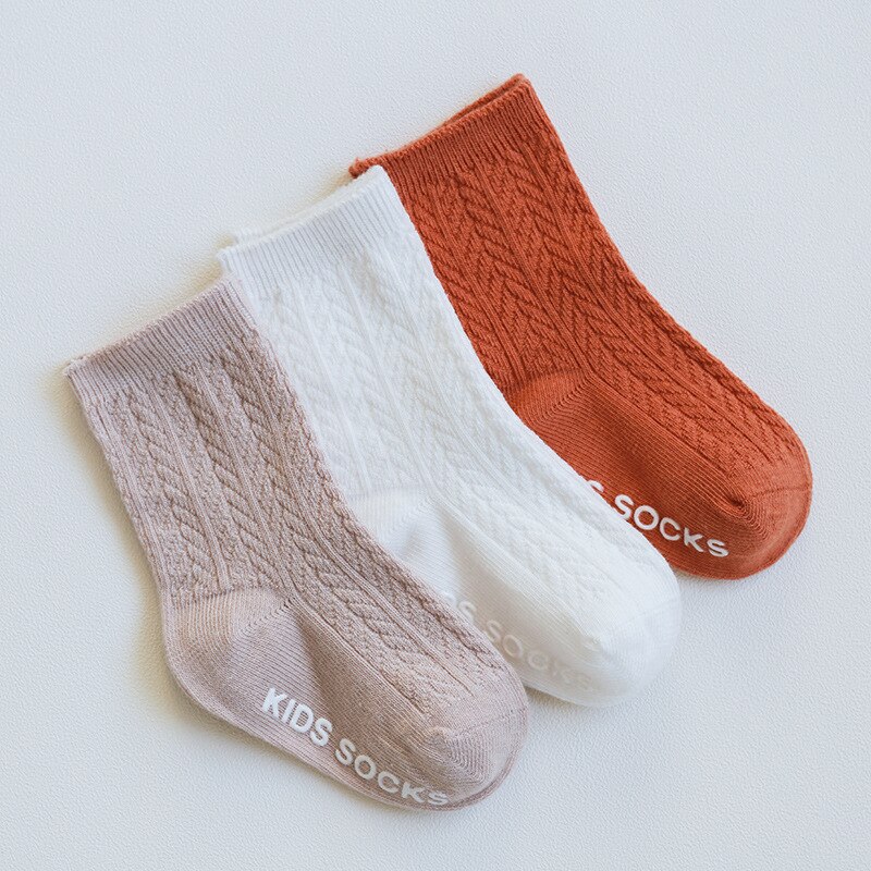 Rejäla barn ribbade strumpor baby bomullsstrumpor pojkar flickkläder 0-3y baby boy strumpor ribbade strumpor anti slip höst 3 par/lot: Vrida / 12m