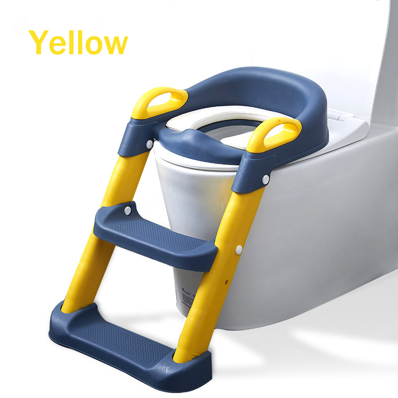 Escalera de inodoro plegable para niños, orinal de entrenamiento, asiento de bebé, orinal con taburete ajustable, cómoda y segura: Yellow