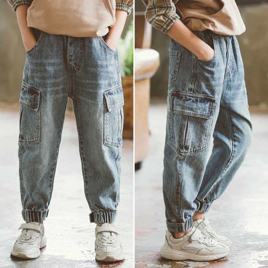 Jeans For Boys Solid Jeans Pants For Boys Velcro Cargo Pants Kids Jeans Boy Spring Autumn Casual Teenage Clothes For Boys