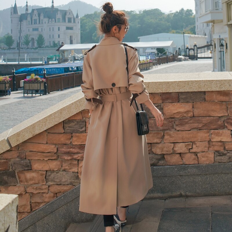 Trench-Coat de Style anglais pour femme, Long croisé avec ceinture, vêtements féminins, grande taille, ample, printemps-automne vêtements de dessus pour femmes