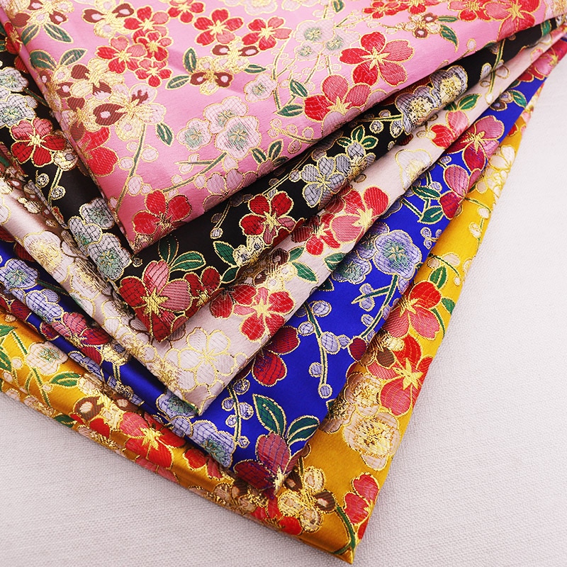 Gouden Patroon Satijn Brokaat Jacquard Bloem Stoffen Vrouwen Hanfu Kinderen Jurk Materiaal Voor Cheongsam En Kimono