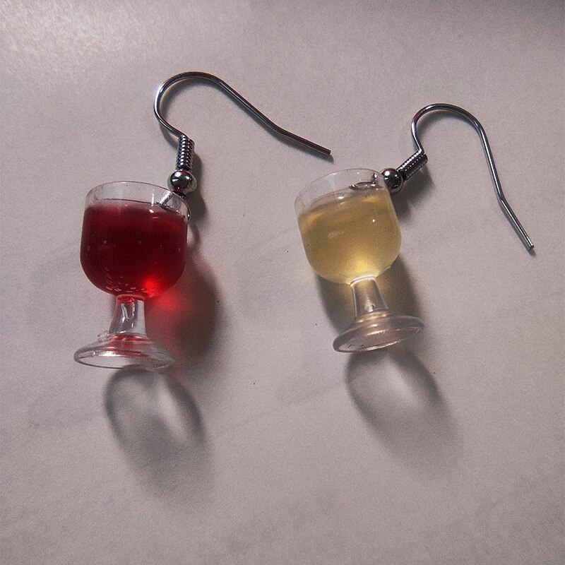 Pendientes de copa de vino tinto para mujer, colgantes con personalidad a la , aretes de tuerca de Goblets de vino tinto, de joyería: Red and white wine