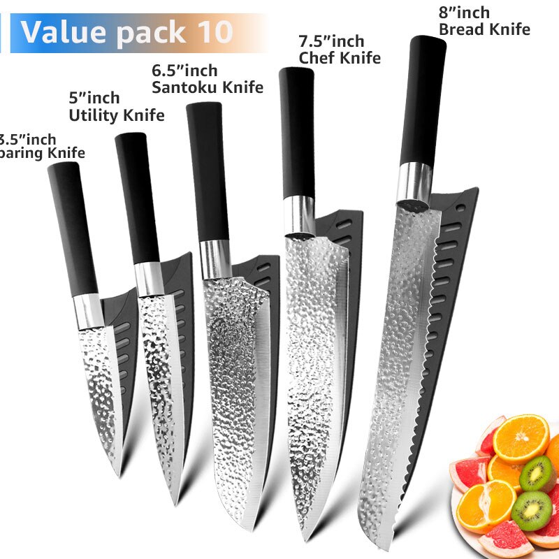 Chef Messen 6 Set Professionele Japanse Keukenmessen Hoge Carban Rvs Vlees Cleaver Fruit Mesje Koksmes: J