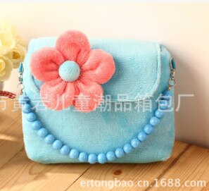 Kids Girls Princess Velvet Flower Messenger Crossbody Bag Lovely Party Handbag Wallet Cute Purse Shoulder Bags: Blue