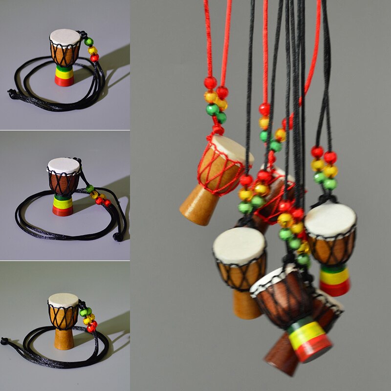 African Drum Pendant Necklace Classic Mini Tambourine Children Necklace Kids Necklace Jewelry Decoration