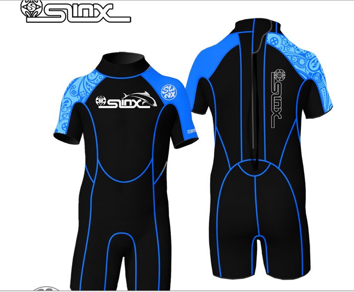 Slinx Kids neoprene 2mm wetsuit junior for boys rash guard girls swimming bathing shorty wetsuits kid: blue for boy 1302 / L