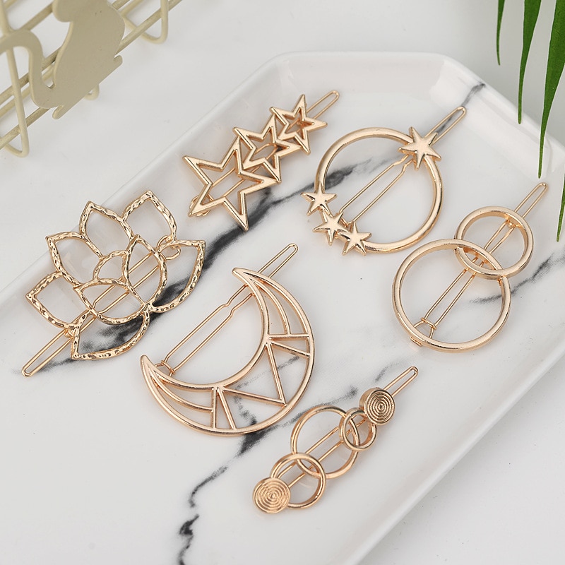 femmes cheveux accessoires Triangle pince à cheveux épingle métal géométrique alliage lune cercle Hairgrip Barrette filles support