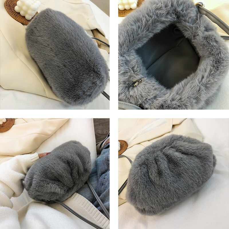 Damestas pluis kreuk wolkentas winter herfst pure kleur dames slingbag