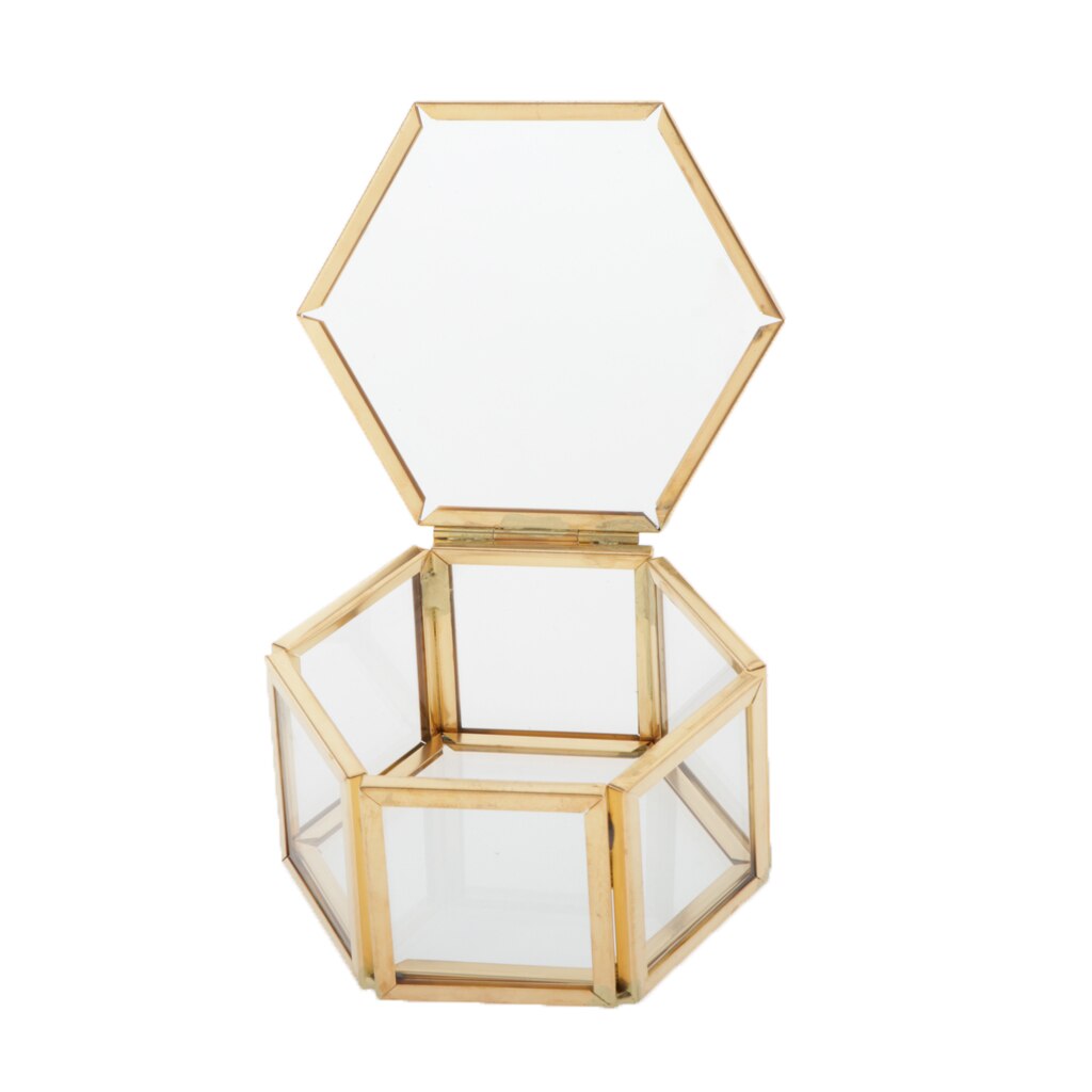 Caixa organizadora de joias, de vidro hexagonal, anel de casamento, organizador de joias, armazenamento para colar com anel, maquiagem, caixa para loja de joias: StyleA