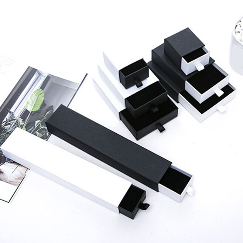 Jewelry Box Black and White Drawer Box for Ring Earrings Necklace Bracelet Jewelry Packaging Storage Boxes for Jewellery