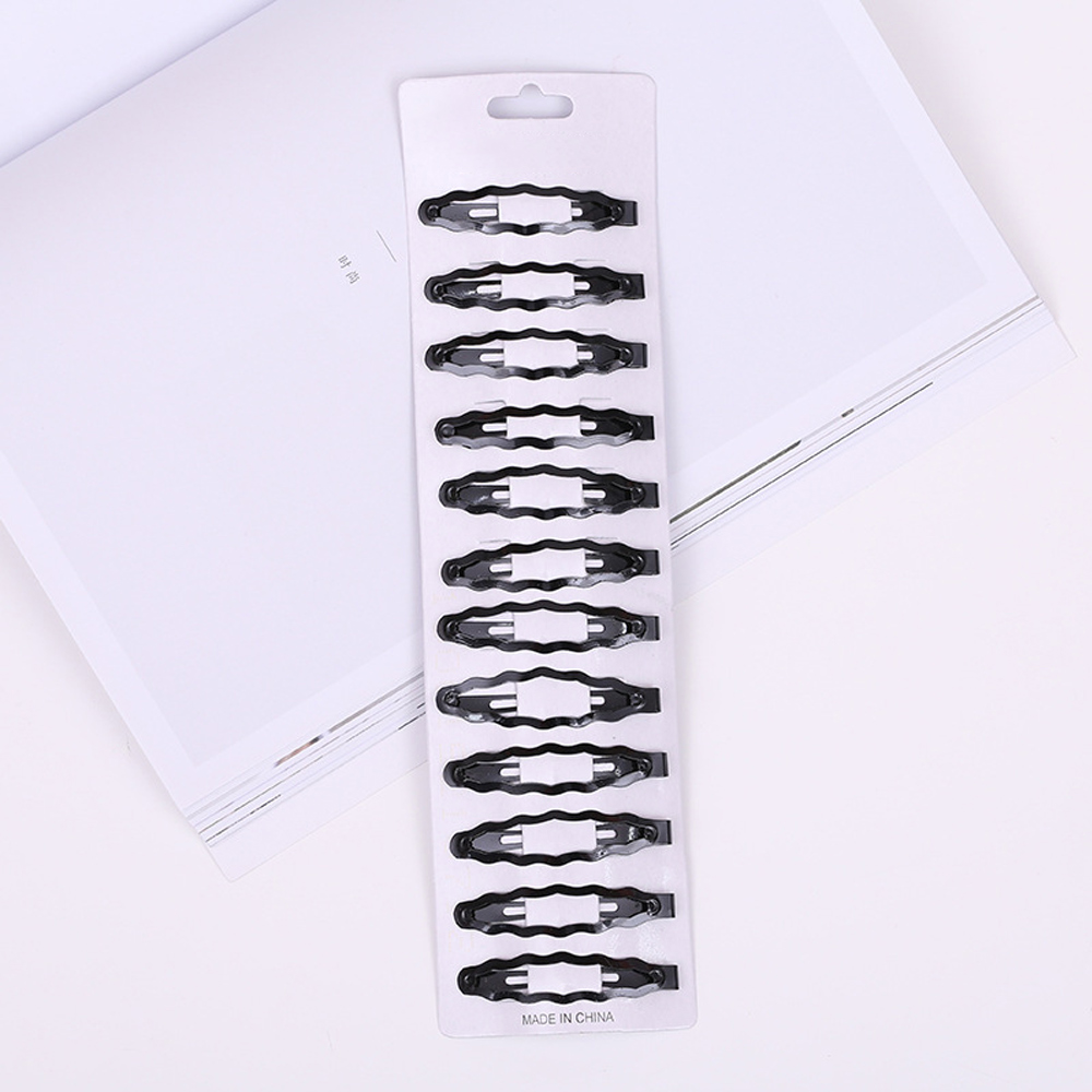12 pièces/lot pinces à cheveux pour femmes Barrettes à cheveux pince épingles Simple noir couleur pinces à cheveux Snap métal Hairgrip femmes épingle à cheveux outil: Black