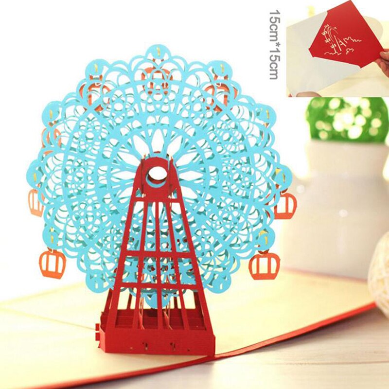 3D Card Ferris Wheel Paper Cutting Greeting Card Pop-up Card Papercraft Festival Birthday Christmas: blue