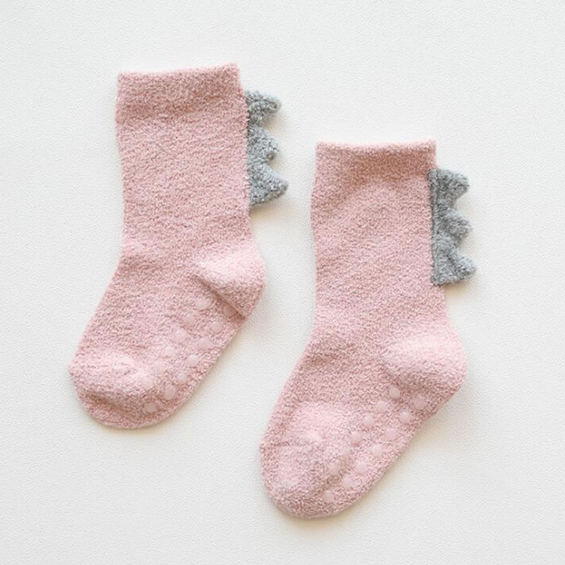 De Kinderen Buis Sokken Van Herfst En Winter Verdikking Coral Fleece Warm Baby Sokken Dinosaurus Accessoires 0 Tot 5 jaar Oud: pink / 0 and 1 year old