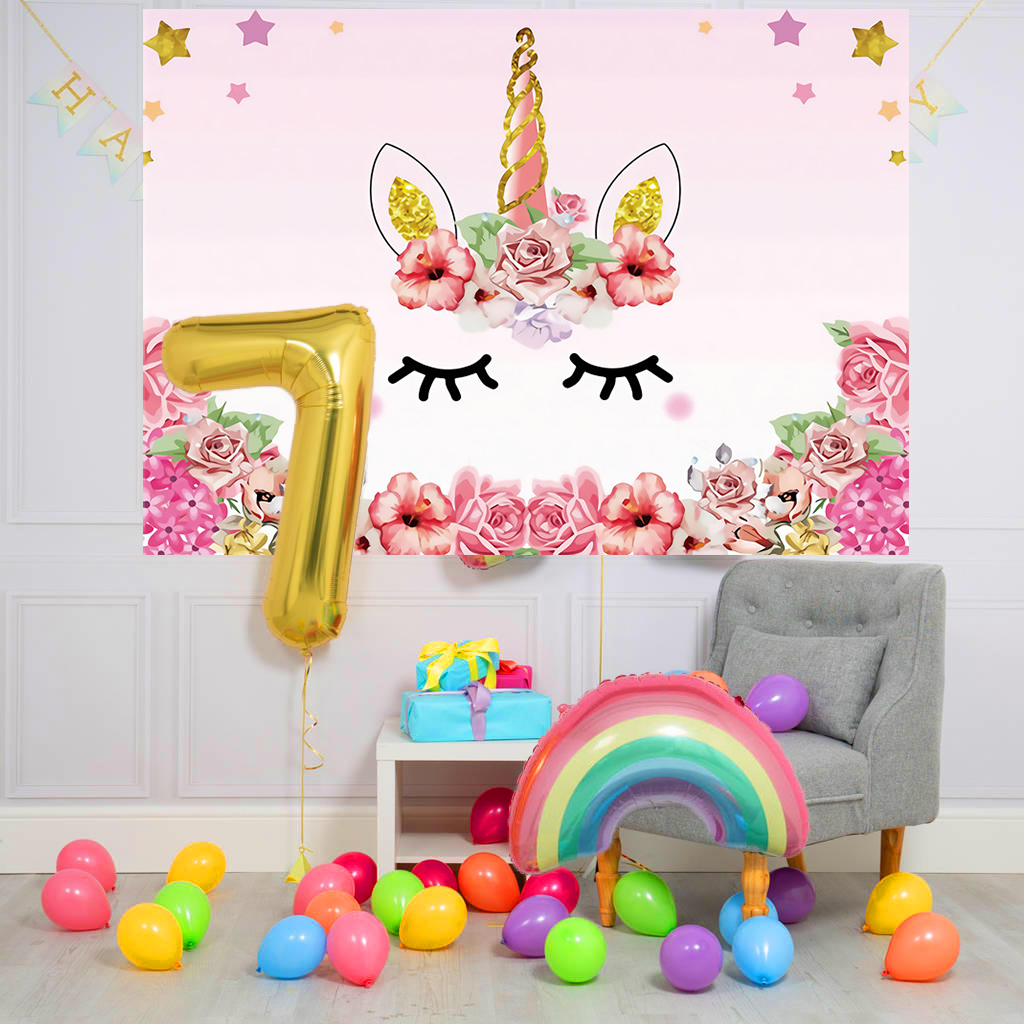 Unicorn Background Girl Birthday Party Decoration Unicorn Theme Cake Table Banner Photography Background Baby Shower Decoration