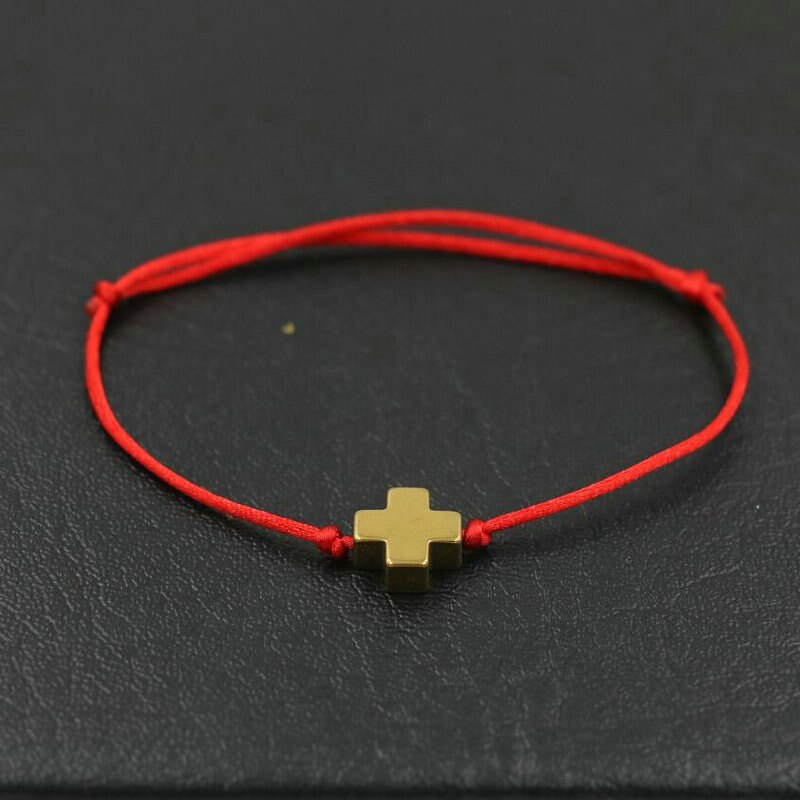 BPPCCR couleur argent petite croix Bracelets porte-bonheur corde rouge fil de ficelle chanceux Pulseras amoureux Mujer Masculino: GOLD cross