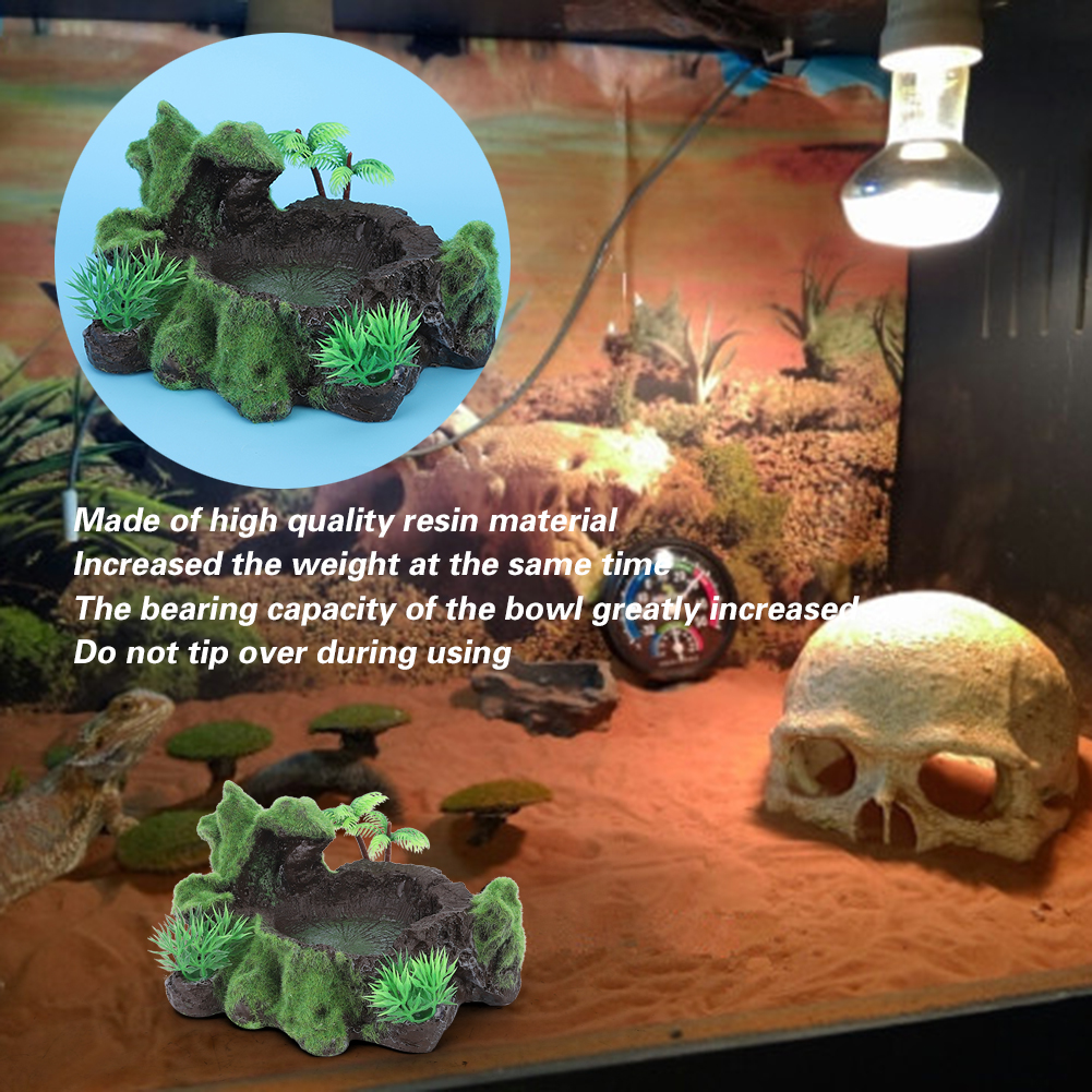 Planta de simulación de resina ZR-012, pecera reptil lagarto, cuenco de alimentación, alimentador de agua para comida de tortuga, adecuado para reptiles pequeños