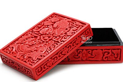 Elaborate Chinese Traditional Technology Red Lacquerware Dragon Phoenix Jewelry Box, Business card Box