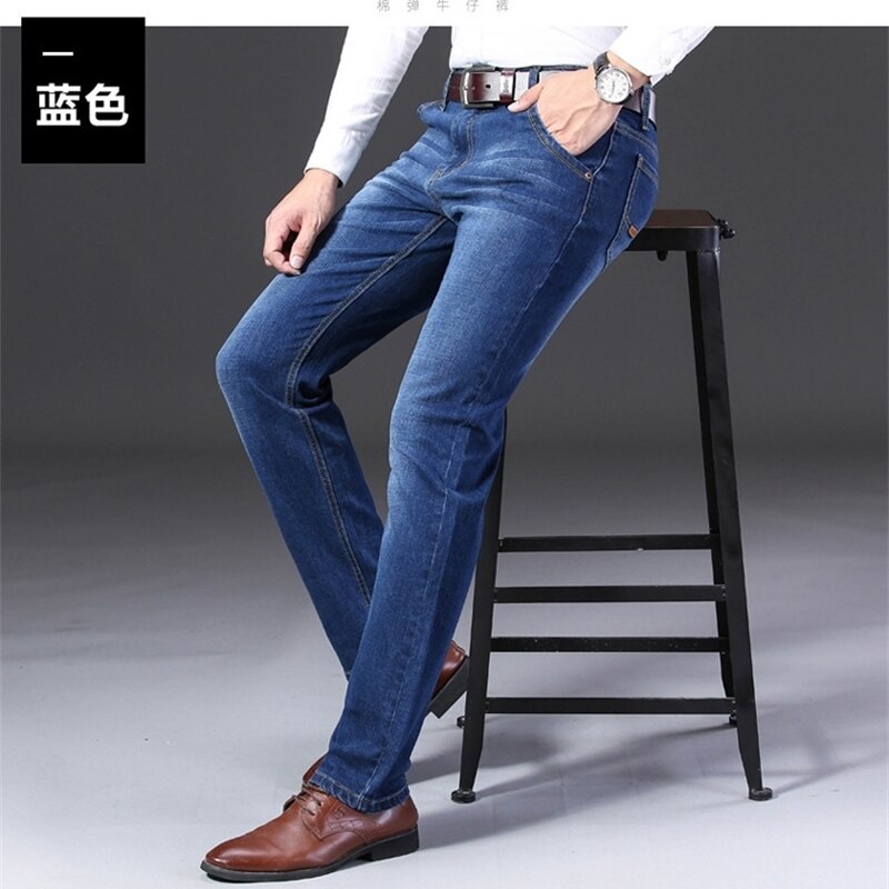 Herrjeans klassiska slim stretch vida jeans herr svart blå casual jeans herrjeans
