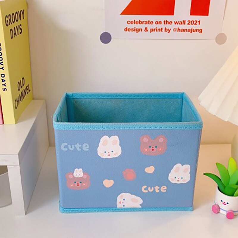 Cesta de almacenamiento de oso no tejido para niños, organizador de escritorio, caja de almacenamiento de artículos diversos, cestas plegables, soporte para papelería de oficina: B