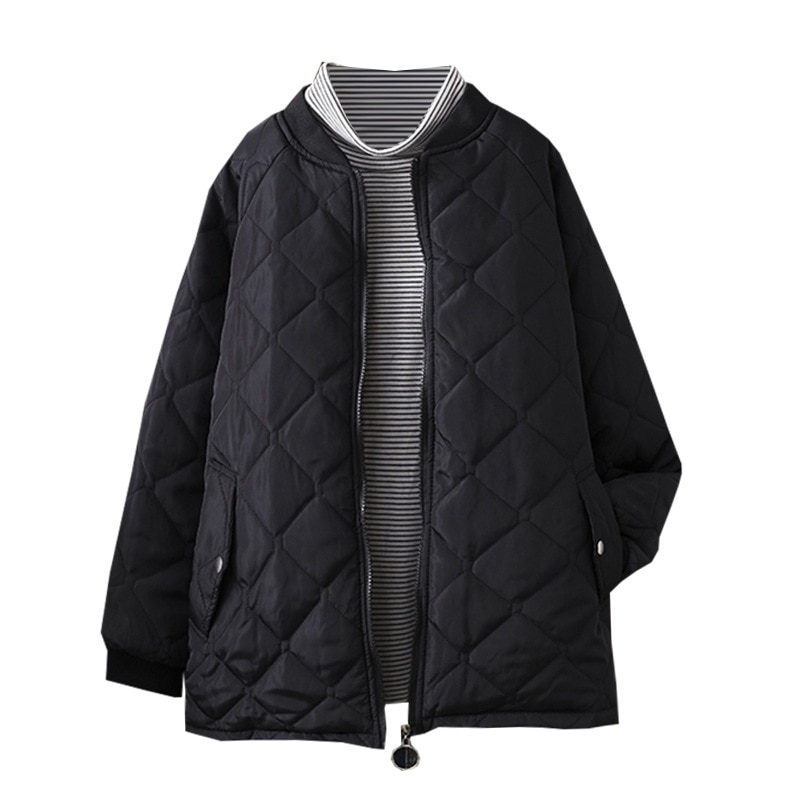Parka negra Otoño Invierno para mujer de talla grande, abrigos y chaquetas sólidas de manga completa con cremallera, chaqueta de plumón para mujer, novedad de