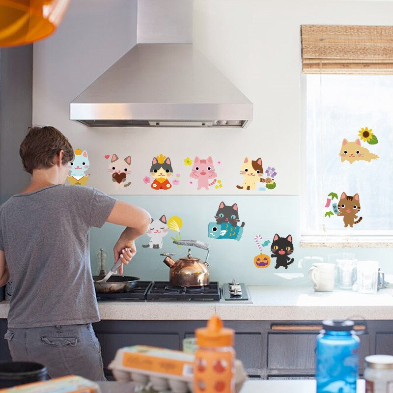 1 Set Funny Cat Combination Wall Stickers Decorative Kitten Switch Stickers DIY Art Decals For Kids Room Wallpaper Bedroom Decor