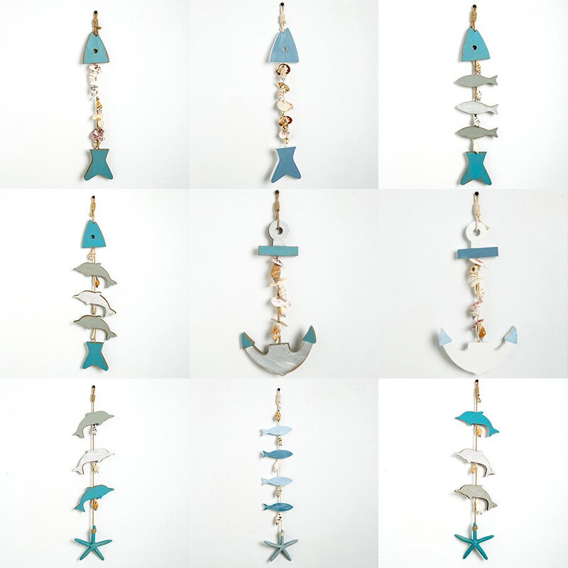 Nautisk trä fisksnöre hänge naturlig sjöstjärna skal ankare delfin fingerling sträng trä kombination hem strand inredning