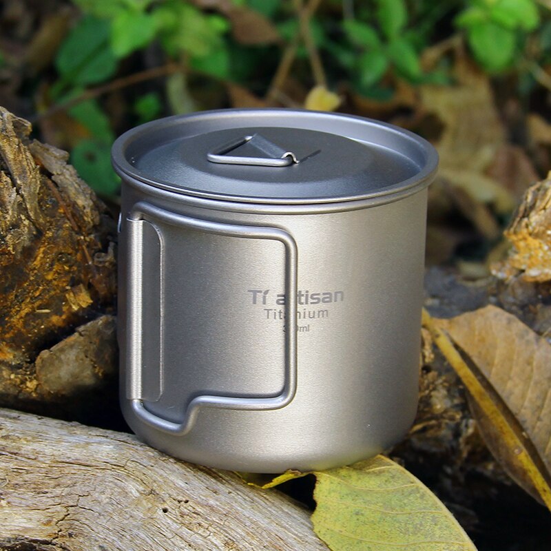 Tiartisan 350ml Titanium Cup Outdoor Camping Water Cup Tea Coffee Mug Foldable Handle Drinking Mugs Lightweight 85g Ta8303