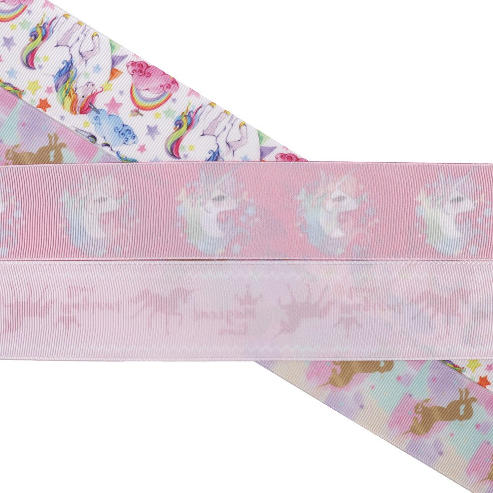 IBOWS 38mm Cartoon Grosgrain Band Regnbåge Enhörning Tryckt Band DIY Håraccessoarer Förpackning Festdekoration 5yards