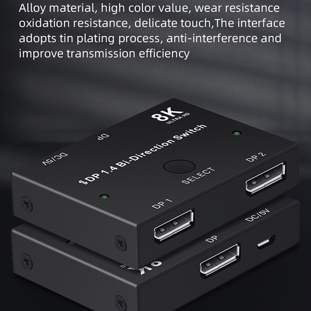 Plug And Play Displayport 8K60Hz Accessories Splitter Converter DP 1.4 HDCP Manual Ultra HD 3D Bi-Direction Switch 2 Ports