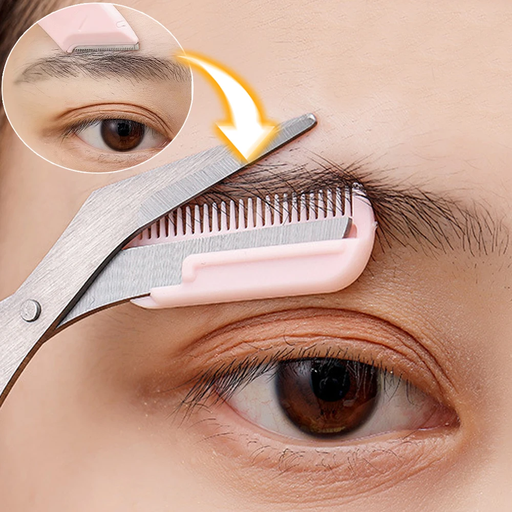 Juego de recortador de cejas para mujer, peine portátil para cejas, tijeras, cuchillo para cejas, afeitadora facial , herramienta de maquillaje, 2 uds.