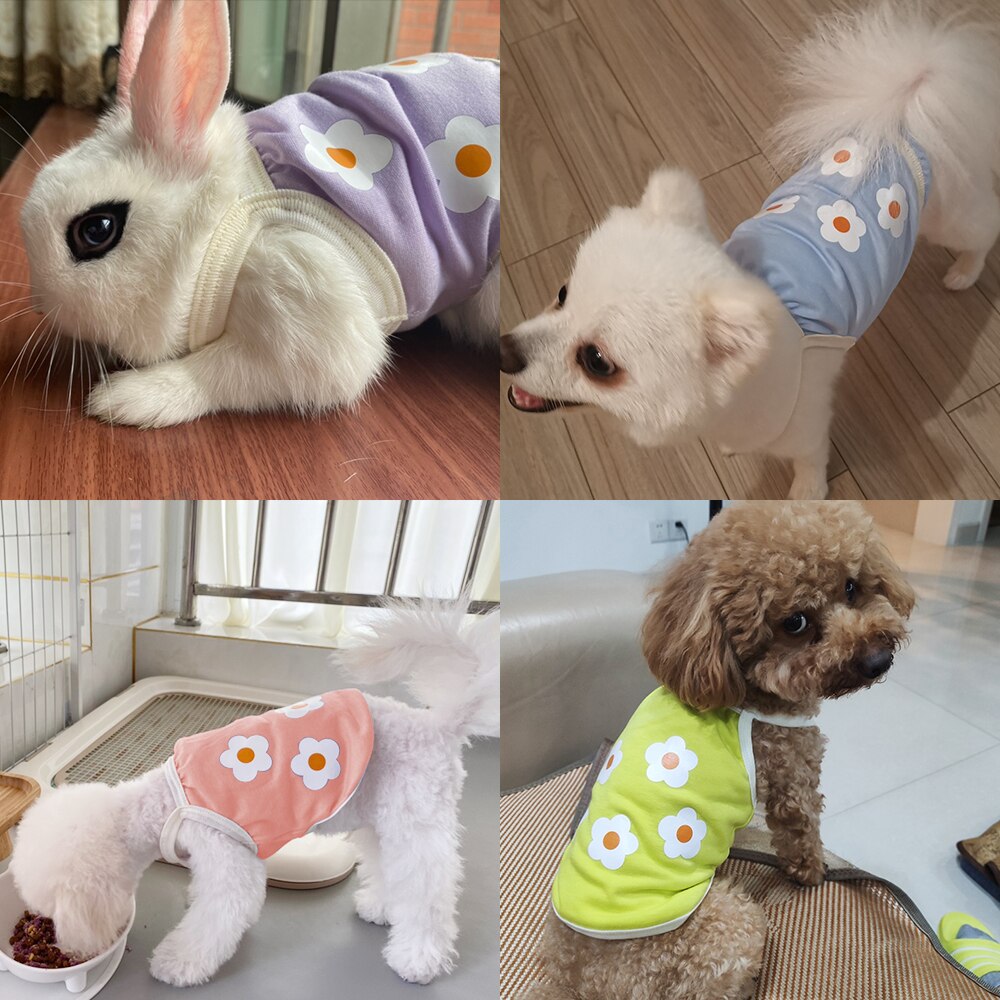Summer Outdoor Cartoon Dog Clothes T-shirt Vest Flower Printing Clothes For Dog Shirt For Small Medium Puppy