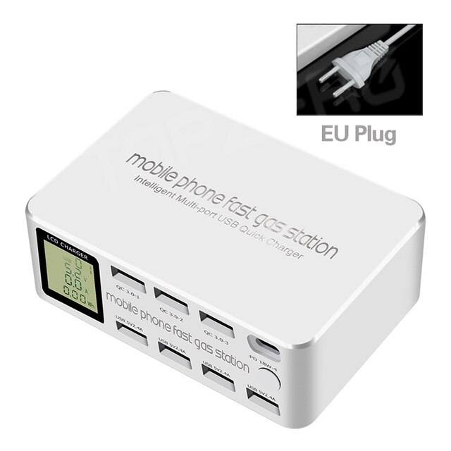 8 Port inteligentna ładowarka USB 100W szybkie ładowanie 3.0 PD 3.0 szybkie ładowanie adapter LCD wielu stacja ładująca USB dla iPhone X XS Samsung