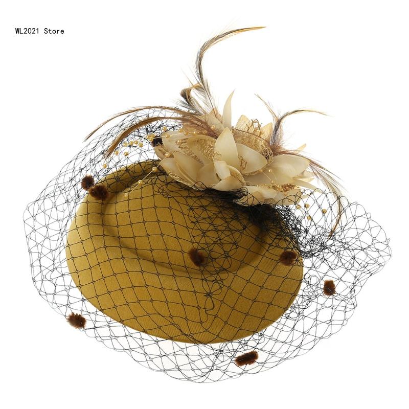 Fascinator-Hüte, einfarbig, pelzige Pillbox-Hut, Party-Kopfbedeckung, Mütze mit Schleier für Mädchen und Frauen: YELLOW