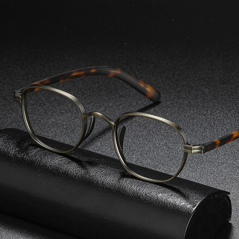 Jahrgang Titan Brillen Rahmen Männer Luxus Acetat retro Platz Rezept Optische Gläser Rahmen Frauen Myopie Brillen: matt Bronze-