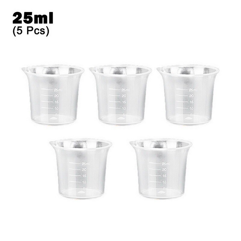 Transparent Plastic Graduated Measuring Cup Kitchen And Bar Supplies For Baking Beaker Liquid Without Handle Measuring Cup: 5pcs 25ml